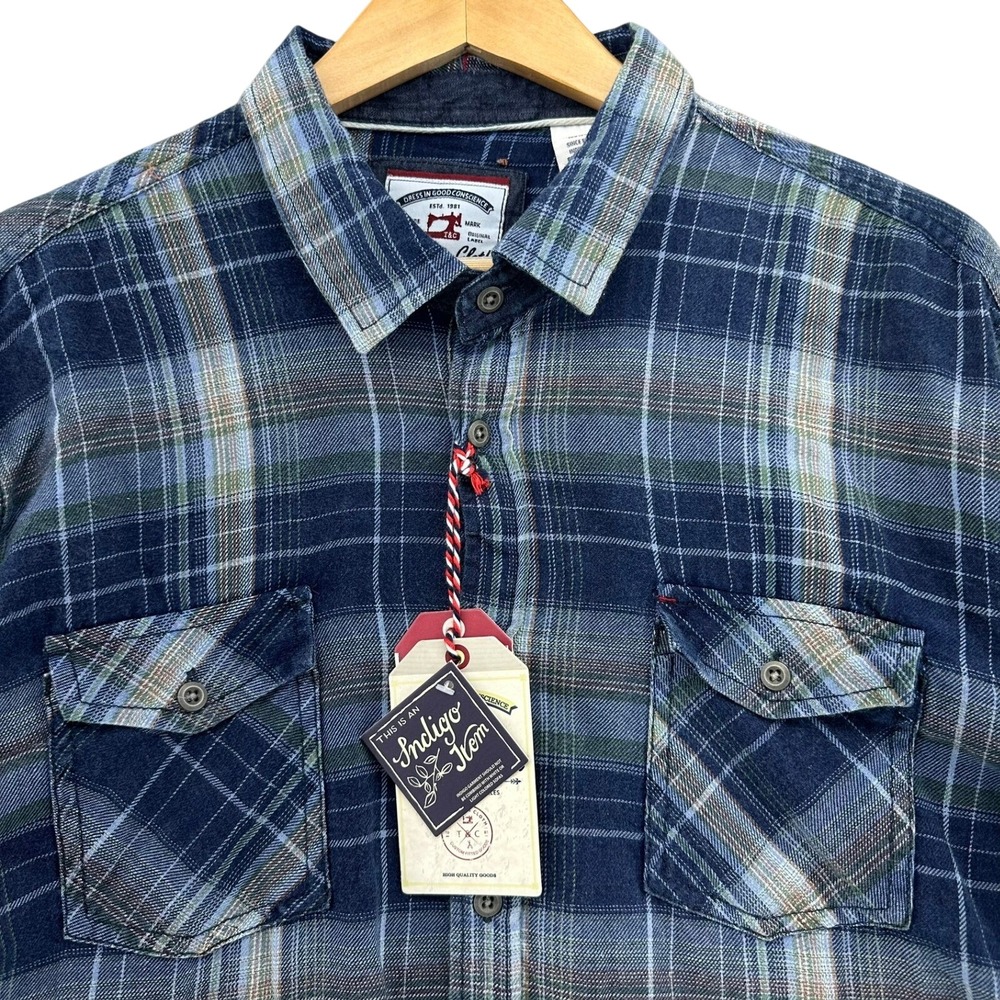 Thread & Cloth Plaid Flannel Shirt Mens XL Blue NWT Cotton Cabincore Lumberjack